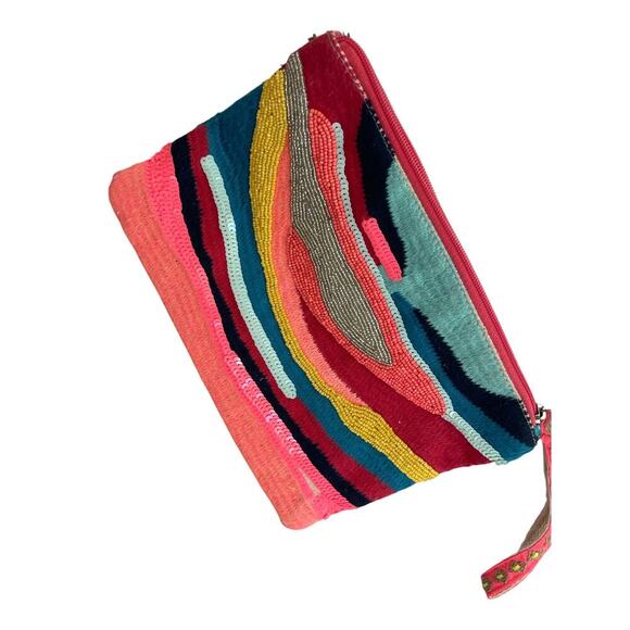 American & Beyond Clutch Wristlet Embellished Hand Beaded sequin knit aesthetic - Picture 2 of 11